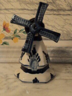 vintage Delft blue windmill statue